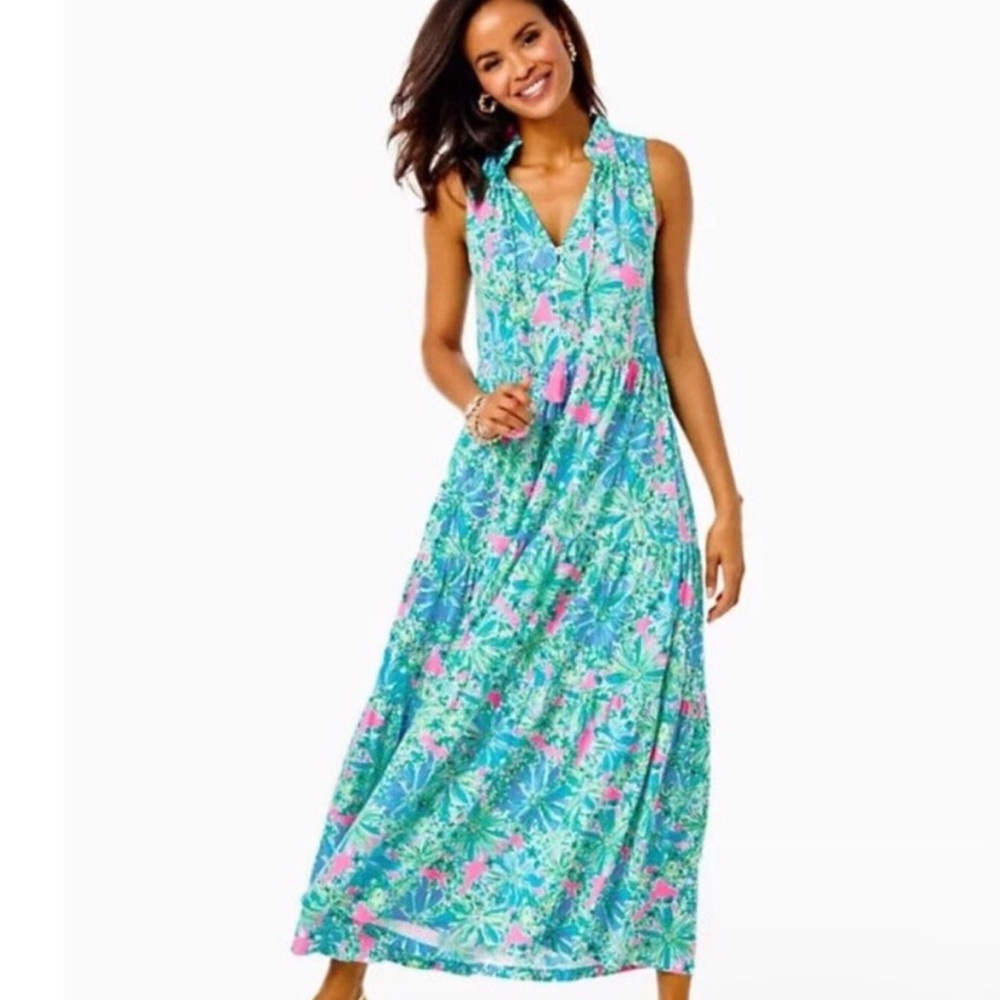 Lilly Pulitzer Sloane Maxi Dress in Soleil Pink Good Hare Day Print